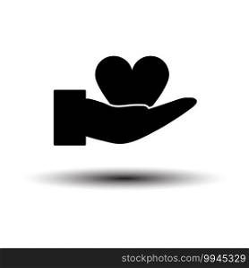 Hand Present Heart Ring Icon. Black on White Background With Shadow. Vector Illustration.