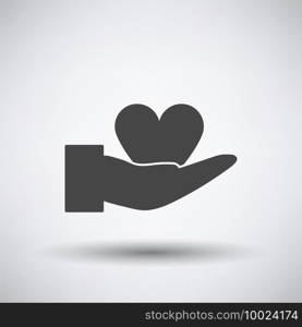 Hand Present Heart Ring Icon. Dark Gray on Gray Background With Round Shadow. Vector Illustration.
