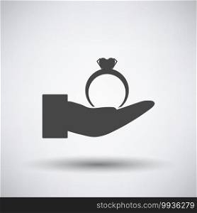 Hand Present Heart Ring Icon. Dark Gray on Gray Background With Round Shadow. Vector Illustration.