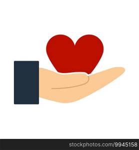 Hand Present Heart Ring Icon. Flat Color Design. Vector Illustration.