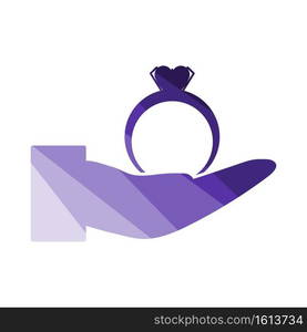 Hand Present Heart Ring Icon. Flat Color Ladder Design. Vector Illustration.