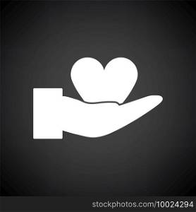 Hand Present Heart Ring Icon. White on Black Background. Vector Illustration.