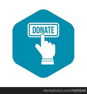 Hand presses button to donate icon. Simple illustration of hand presses button to donate vector icon for web design. Hand presses button to donate icon, simple style