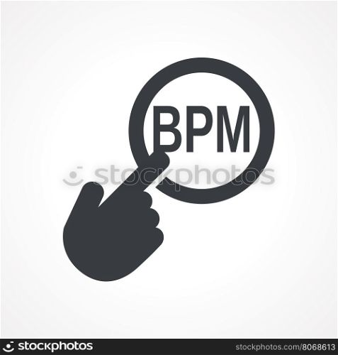 "Hand presses the button with text "BPM". Vector illustration"