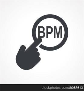 "Hand presses the button with text "BPM". Vector illustration"