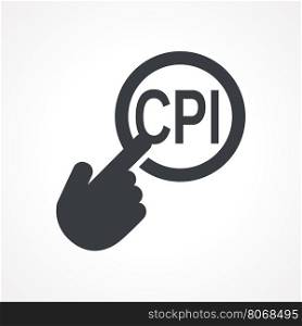 "Hand presses the button with text "CPI". Vector illustration"