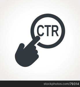 "Hand presses the button with text "CTR". Hand presses the button with text "CTR". Vector illustration"