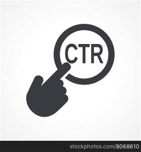 "Hand presses the button with text "CTR". Vector illustration"