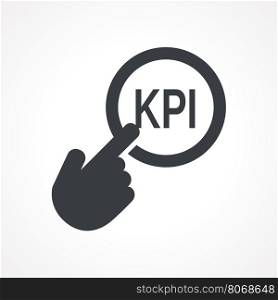"Hand presses the button with text "KPI". Vector illustration"