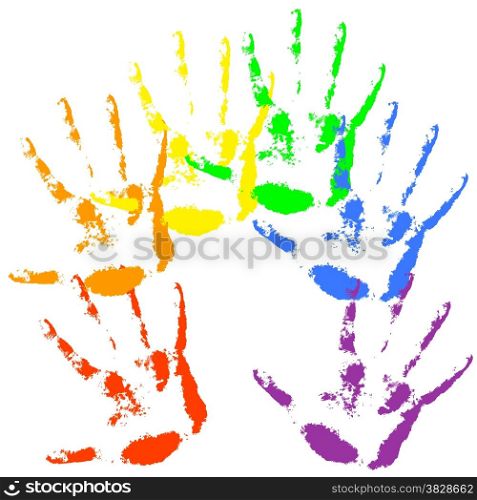 Hand print rainbow colors, skin texture pattern, vector illustration.