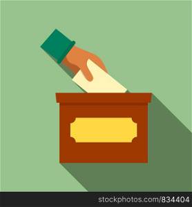 Hand put in election box icon. Flat illustration of hand put in election box vector icon for web design. Hand put in election box icon, flat style