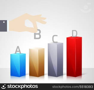 Hand put letter on bar in infochart. Infographic template. Chart design. Vector abstract illustration. Business concept.
