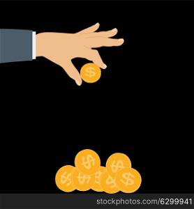 Hand Puts Gold Coin - Contribution to the Future. Vector Illustration. EPS10. Hand Puts Gold Coin - Contribution to the Future. Vector Illust