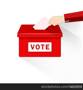 Hand putting paper in the ballot box. Voting concept in flat style on an isolated background. EPS 10 vector. Hand putting paper in the ballot box. Voting concept in flat style on an isolated background. EPS 10 vector.
