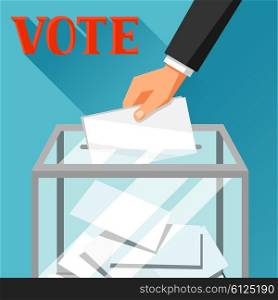 Hand putting voting paper in ballot box. Political elections illustration for banners, web sites, banners and flayers.
