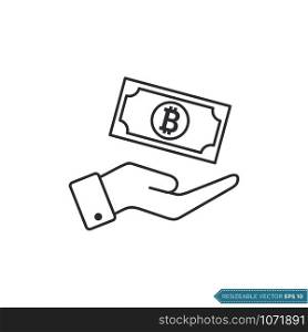 Hand Receive Money Icon Vector Template. Bitcoin Crypto Currency Sign Flat Design