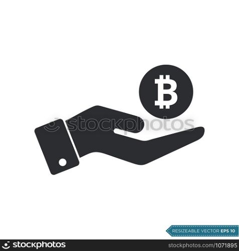 Hand Receive Money Icon Vector Template. Bitcoin Crypto Currency Sign Flat Design