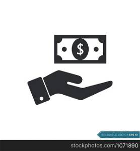 Hand Receive Money Icon Vector Template. Dollar Sign Flat Design