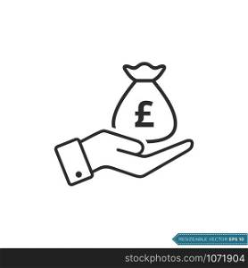 Hand Receive Money Icon Vector Template. Pound Sterling Sign Flat Design