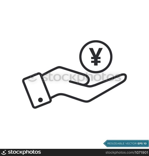 Hand Receive Money Icon Vector Template. Yen Sign Flat Design