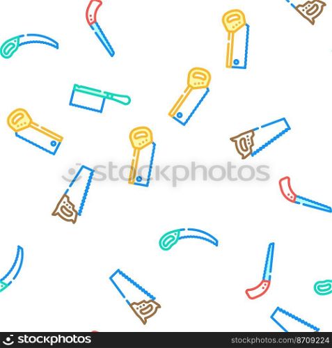 hand saw construction vector seamless pattern thin line illustration. hand saw construction vector seamless pattern
