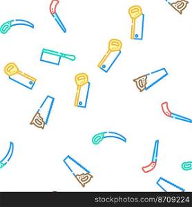 hand saw construction vector seamless pattern thin line illustration. hand saw construction vector seamless pattern