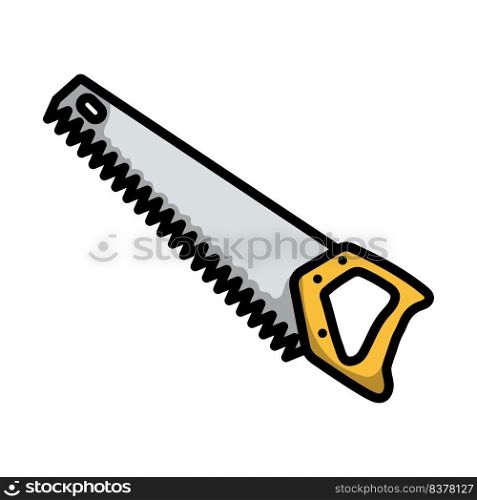Hand Saw Icon. Editable Bold Outline With Color Fill Design. Vector Illustration.