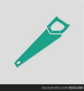 Hand saw icon. Gray background with green. Vector illustration.