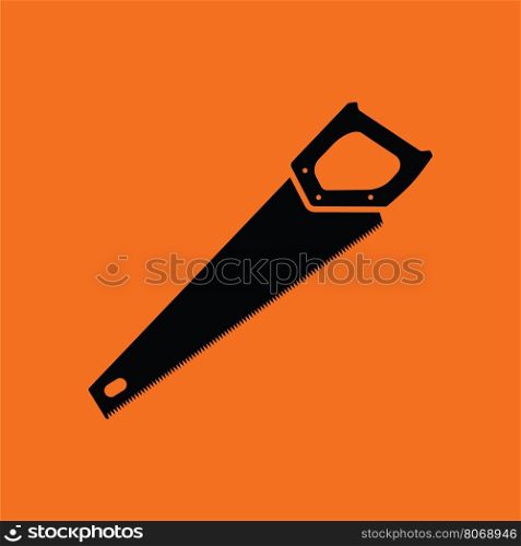 Hand saw icon. Orange background with black. Vector illustration.