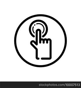 Hand selecting button. Finger touch and press the item. Commerce outline icon in a circle. Isolated vector illustration