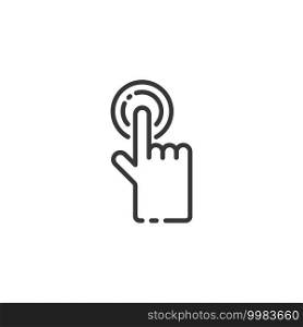 Hand selecting button thin line icon. Finger touch and press the item. Isolated outline commerce vector illustration