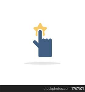 Hand selecting favorite. Rating concept. Finger pressing the star. Color icon with shadow. Commerce glyph vector illustration