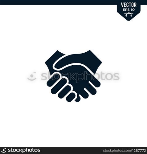 Hand shake icon collection in glyph style, solid color vector