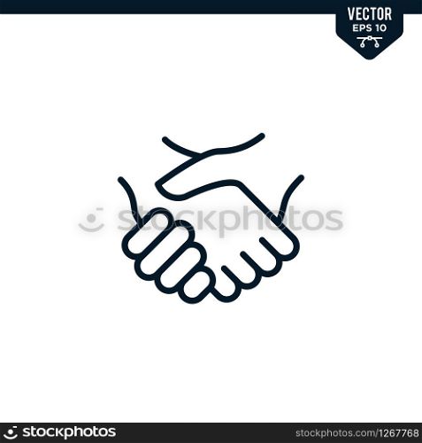Hand shake icon collection in outlined or line art style, editable stroke vector
