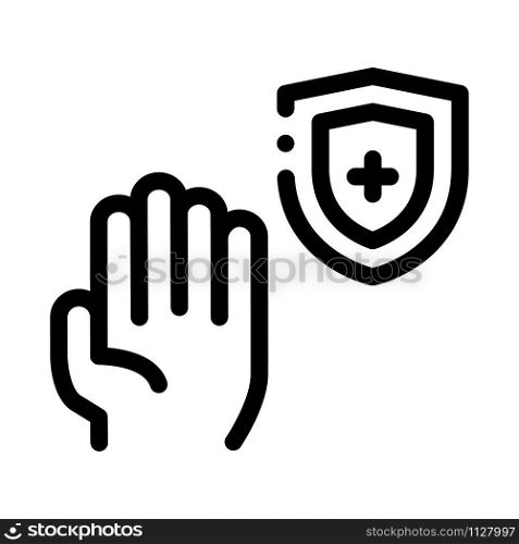 Hand Shield With Cross Icon Vector. Outline Hand Shield With Cross Sign. Isolated Contour Symbol Illustration. Hand Shield With Cross Icon Outline Illustration