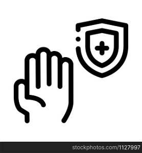 Hand Shield With Cross Icon Vector. Outline Hand Shield With Cross Sign. Isolated Contour Symbol Illustration. Hand Shield With Cross Icon Outline Illustration