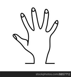 Hand showing five fingers and palm illustration, outline hand icon. Draw a Palm Line