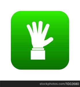 Hand showing five fingers icon digital green for any design isolated on white vector illustration. Hand showing five fingers icon digital green