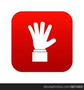 Hand showing five fingers icon digital red for any design isolated on white vector illustration. Hand showing five fingers icon digital red