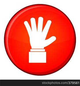 Hand showing five fingers icon in red circle isolated on white background vector illustration. Hand showing five fingers icon, flat style