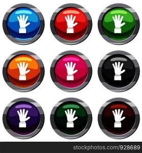 Hand showing five fingers set icon isolated on white. 9 icon collection vector illustration. Hand showing five fingers set 9 collection