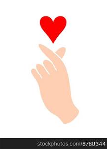 Hand showing heart with fingers gesture mini love. Valentine’s day concept. Vector illustration.