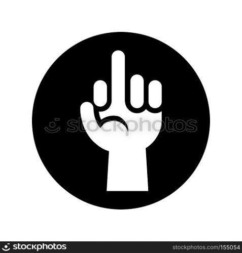Hand showing middle finger gesture icon in black over white. Symbol of communication design illustration. Hand showing middle finger gesture icon in black over white