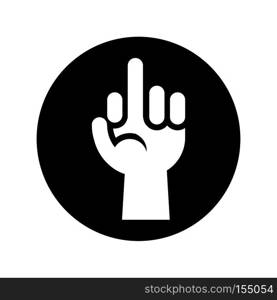 Hand showing middle finger gesture icon in black over white. Symbol of communication design illustration. Hand showing middle finger gesture icon in black over white