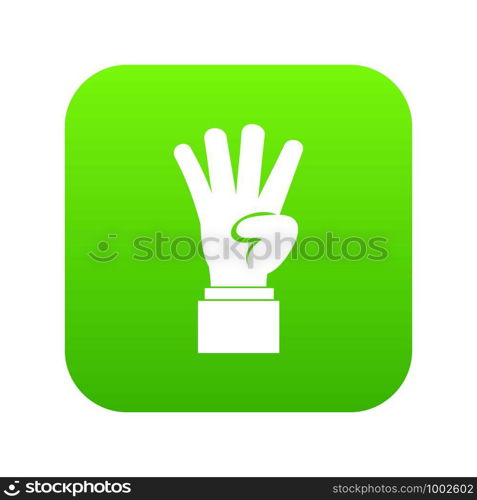 Hand showing number four icon digital green for any design isolated on white vector illustration. Hand showing number four icon digital green