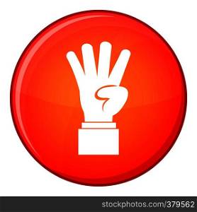 Hand showing number four icon in red circle isolated on white background vector illustration. Hand showing number four icon, flat style