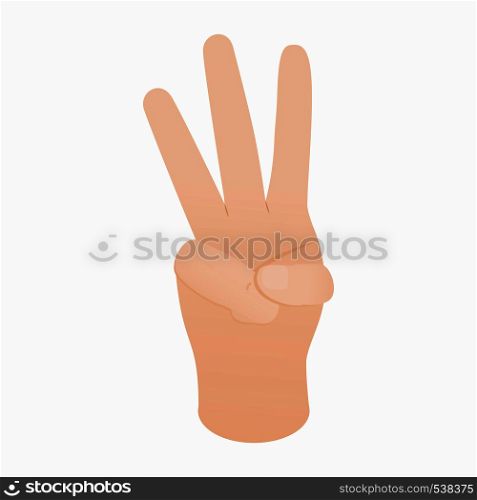 Hand showing number three icon in isometric 3d style on a white background. Hand showing number three icon, isometric 3d style