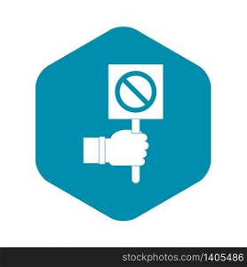 Hand showing stop signboard icon. Simple illustration of hand showing stop signboard vector icon for web. Hand showing stop signboard icon, simple style