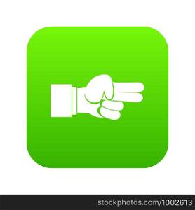 Hand showing two fingers icon digital green for any design isolated on white vector illustration. Hand showing two fingers icon digital green