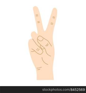 Hand sign victory vector isolated illustration. Popular hand gesture two fingers up. Flat color design showing hand signals. Hand sign victory vector isolated illustration
